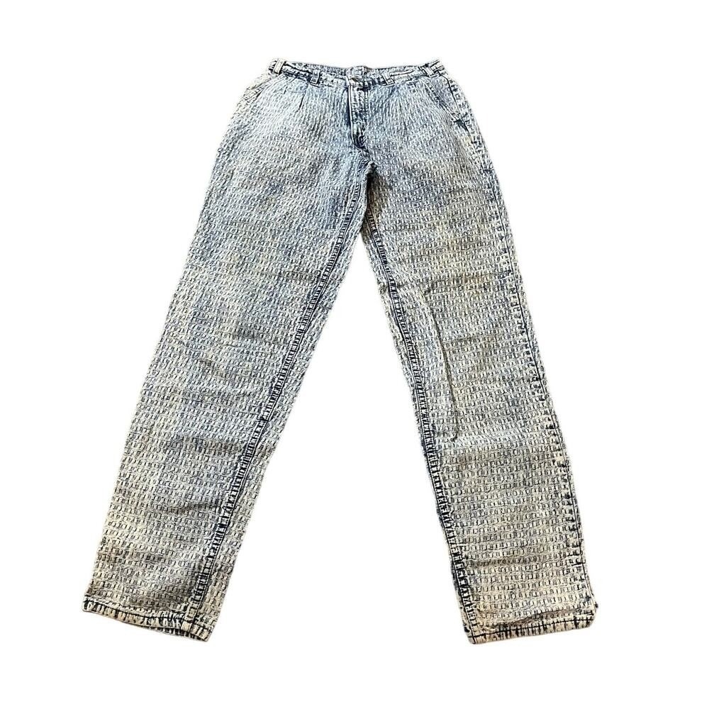 Vintage Levi's Patterned Jeans Mens W30 L34 Blue Acid Wash Geometric Made In USA
